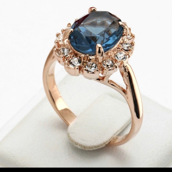 Ring 18k Top Quality Rose Gold Color Blue - Picture 2 of 3